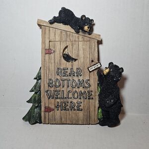 Bear Bottoms Welcome Poly Resin Decorative Wall Plaque Black Bears Outhouse